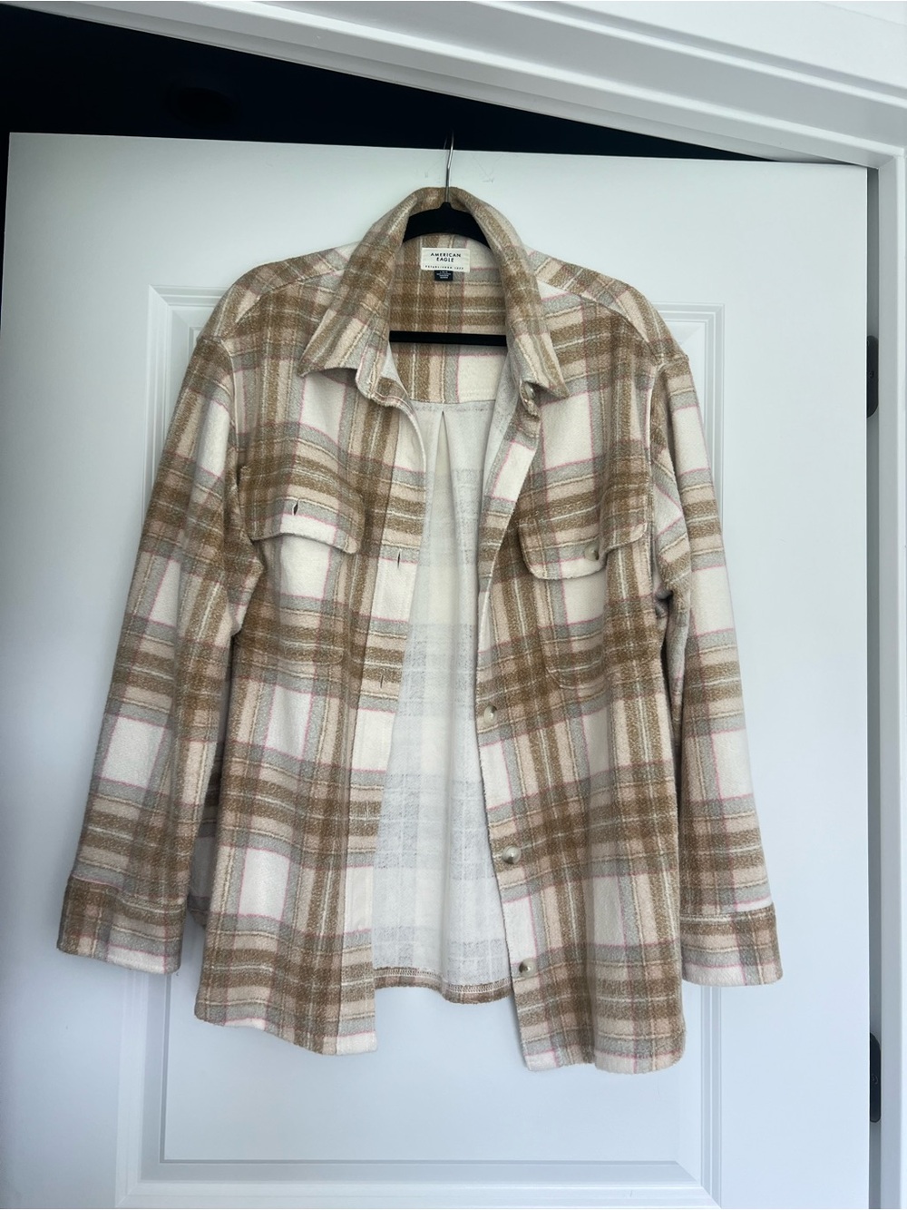 American Eagle Plaid Jacket - Cream, Tan & Pink